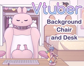 Vtuber Bedroom, Desk, and Gamer Chair | Customizable Posters | Pink Bunny Room
