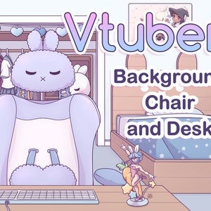 Vtuber Bedroom, Desk, and Gamer Chair | Customizable Posters | Blue Bunny Room