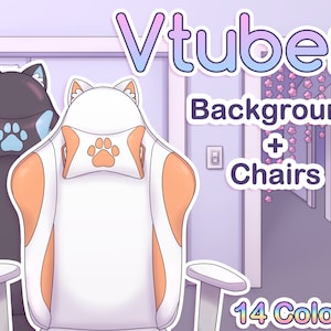 Vtuber Accessory - Gaming Chair with Kitty Cat Ears (14 Color Combos + Free Background)