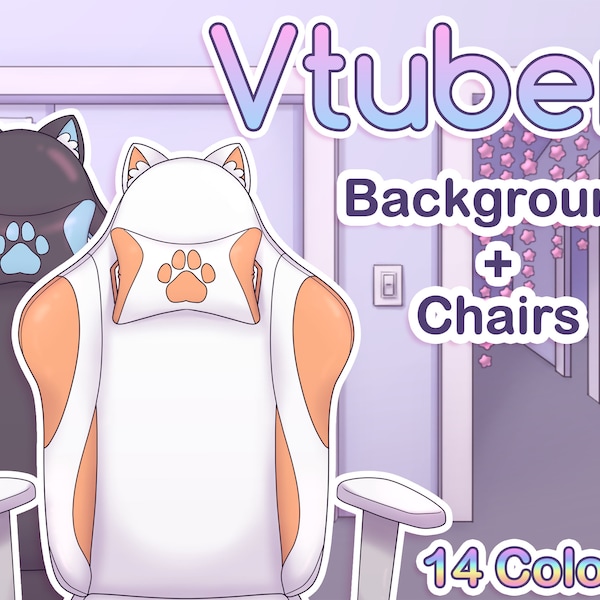 Accessoire Vtuber - Chaise de jeu avec oreilles de chat Kitty (14 combos de couleurs + arrière-plan libre)