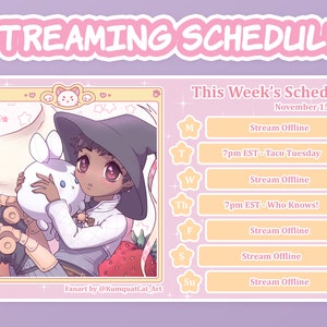 Twitch Kitty Cat Stream Schema | Kawaii Streamer Assets | Sjablonen | Roze en Geel
