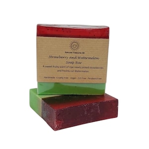 Strawberry Watermelon Scented Soap Bar Slice with Poppy Seeds – Handcrafted , Fruity, Exfoliating, Vegan Friendly, SLS Free , Gift