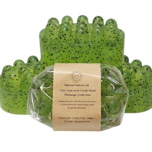 Tea Tree & Fresh Mint Handcrafted Massage Soap Bar with Poppy Seeds - Handcrafted,  Skin Refreshing, Vegan, Organic, SLS-Free, Exfoliating.