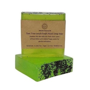 Tea Tree & Fresh Mint Handcrafted Soap Bar with Poppy Seeds - Handcrafted,  Skin Refreshing, Vegan, Organic, SLS-Free, Exfoliating.