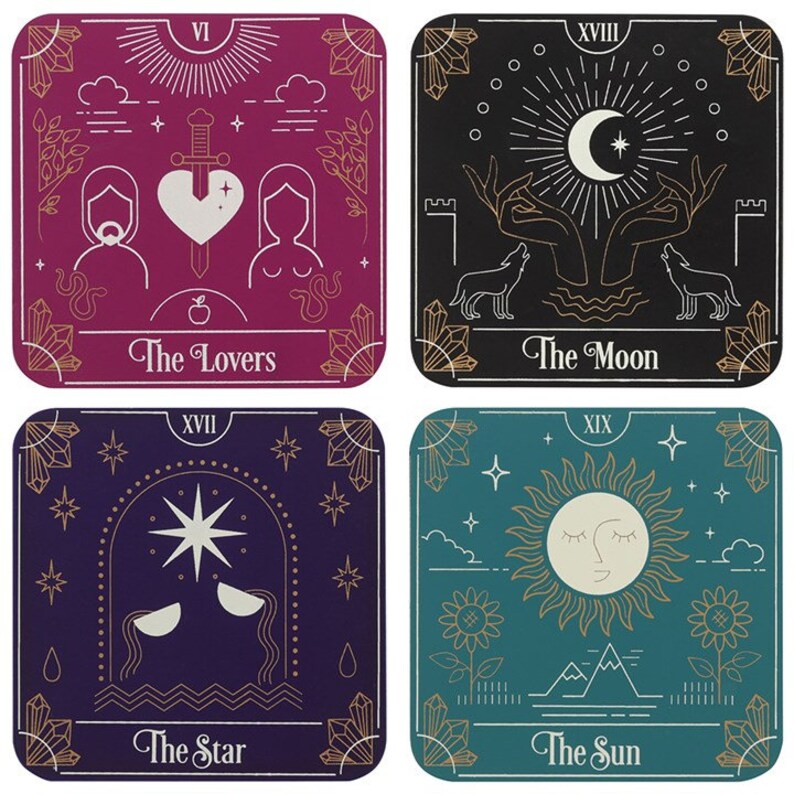 four of Tarot The Moon Temperance The Empress & The Star 4 Piece Coaster Set 