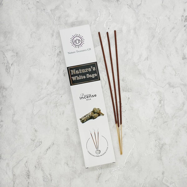 Natures White Sage Incense Sticks - 20 Stick Packet - Meditation - Smudging - Vegan - Natural Ingredients - Premium Incense