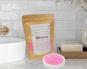 Erwärmend - 450 g Beutel Aromatherapie-Badesalz - Entspannend, Beruhigend, rein natürliche Inhaltsstoffe, handgemacht, umweltfreundlich, perfektes Geschenk, SLS-frei
