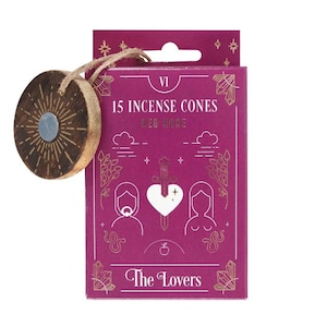 Kochankowie Tarot - Kadzidełka stożkowe z czerwoną różą i palnikiem - Opakowanie 15 stożków - Kwiatowe - Prezent