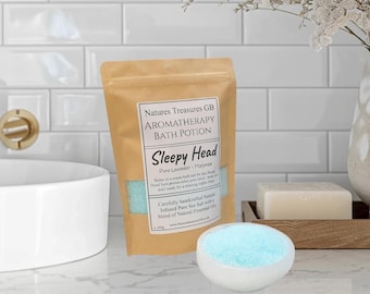 Sleepy Head - 450 g Beutel Aromatherapie-Badesalz - Entspannend, Beruhigend, rein natürliche Inhaltsstoffe, handgemacht, umweltfreundlich, perfektes Geschenk, SLS-frei