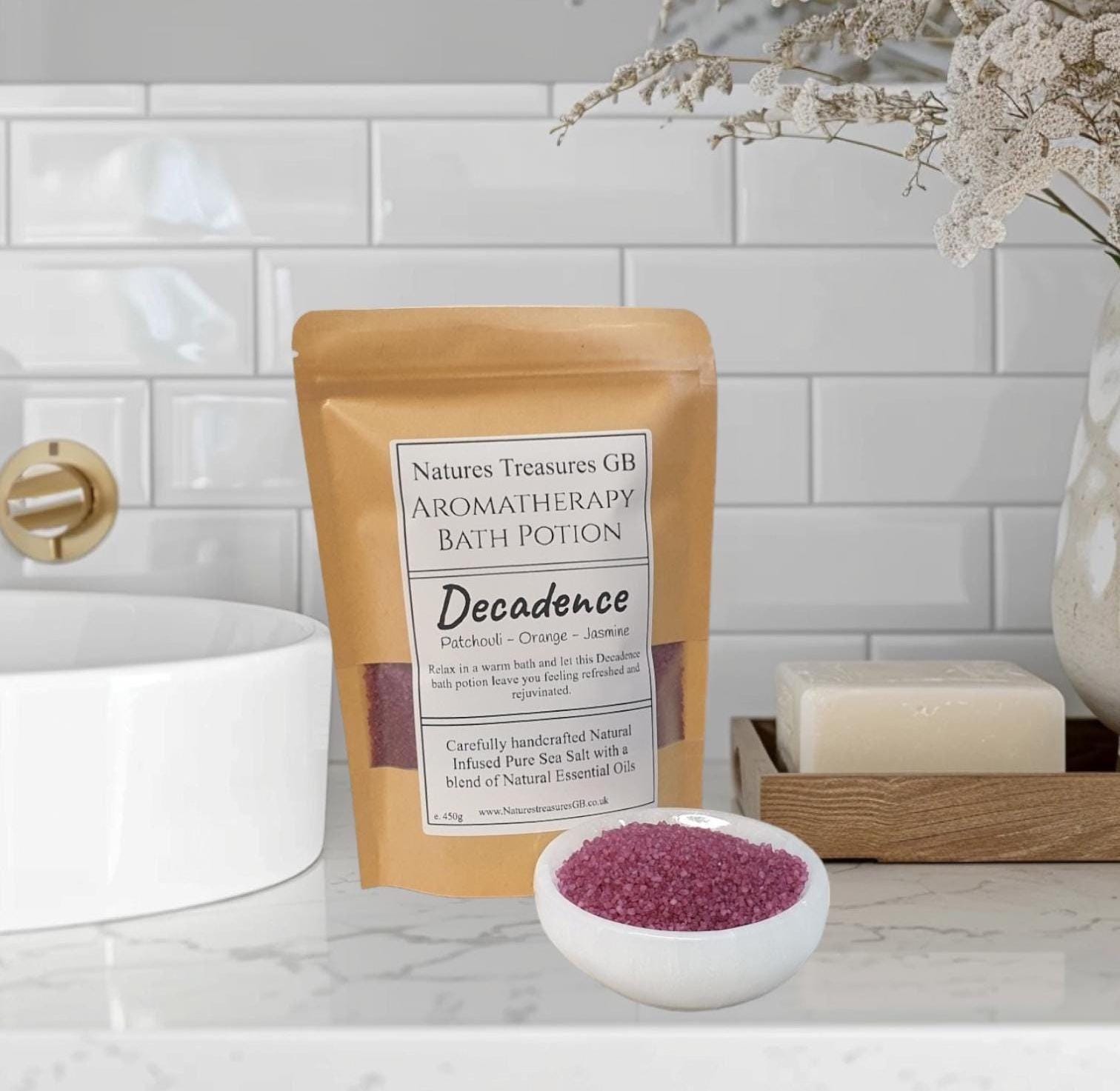 Decadence - 450g Beutel Aromatherapie-Badesalz - Entspannend, Beruhigend, Rein natürliche Inhaltsstoffe, Handgemacht, Selbstpflege, Perfektes Geschenk, SLS-Frei