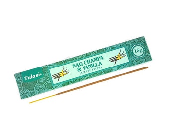 Tulasi Nag Champa and Vanilla Incense Sticks -  15 Stick Packet - Prosperity - Relaxation - Meditation - Purifies - Smudge - Chakra - Reiki