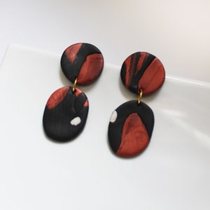Handmade Autumn/ Fall Earrings- Orange/ Black/ White Terrazzo Dangle Studs, Autumn Colours, Stud Earrings, Marble Earrings, Halloween