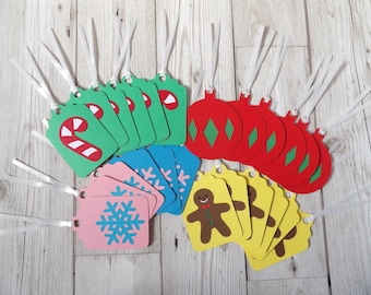 6 Christmas Gift Tags - Candy Cane, Gingerbread, Bauble, Snowflake