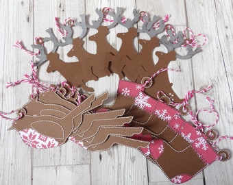 6 Christmas Shaped Gift Tags - Robin, Stag, Stocking