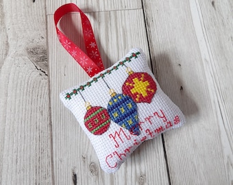 Christmas Baubles Cross Stitch Hanging Decoration