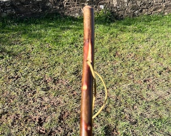 Handcrafted Spanish Chestnut Hiking Stick, paracord wriststrap, 46”; very smooth, highly polished shaft, natural colour and patina