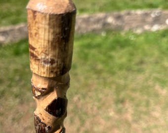 Beautifully straight hand carved 45” Hazel hiking stick with paracord wrist strap & rubber ferrule