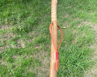 Handcrafted Elderberry Hiking Stick with Leather Strap (42.5")