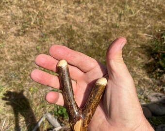 45.5” Elderberry thumb Stick; straight, strong, super smooth Shaft surmounted by a lovely  thumb rest at the top & ferrule at the bottom