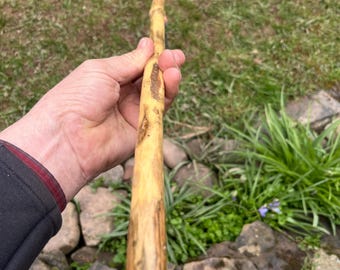 Very straight 46” elderberry hiking stick with useful beaded paracord wriststrap that complements the natural light patina. Rubber ferrule