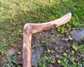 One piece 35” rustic Hazel walking stick. Very strong as handle is formed from the root. Lovely finish retaining natural appearence.
