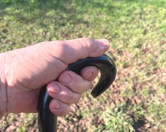 Hazel and buffalo horn crook with paracord handgrip 45” long. Unique and practical - great gift