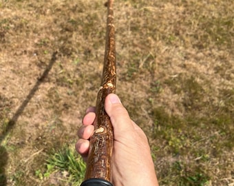 A lovely stout and straight handcrafted 46” Hazel thumb stick, super smooth, natural colour and patina; great gift for self or friend