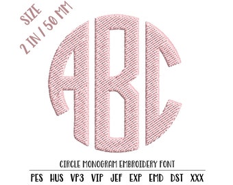 Circle monogram embroidery font 2 INCHES size pes hus vp3 vip dst emd exp xxx jef file format machine embroidery font 3 letter monogram