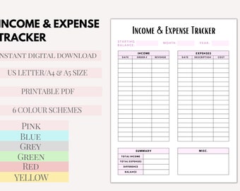 Income and Expense Tracker Printable, Business Expense Tracker, Small Business Tracker, Budget Overview, Printable Tracker, US Letter/A4/5