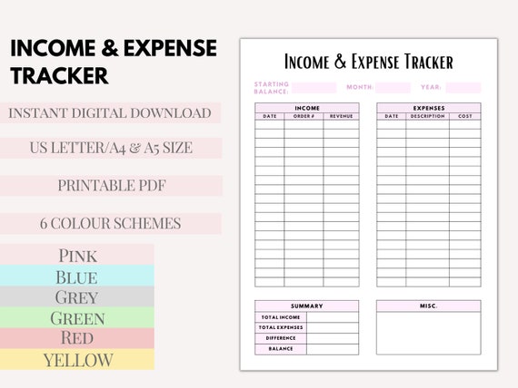 Income and Expense Tracker Printable, Business Expense Tracker, Small Business Tracker, Budget Overview, Printable Tracker, US Letter/A4/5