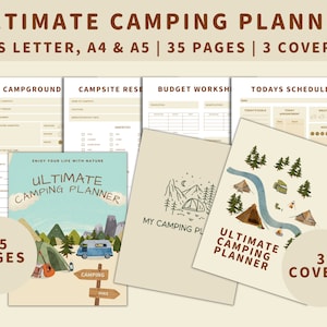 Planificador de camping definitivo imprimible / Itinerario de camping de viaje / Lista de verificación de camping / Regalo de camping / Diario de aventuras / 35 páginas / 3 portadas