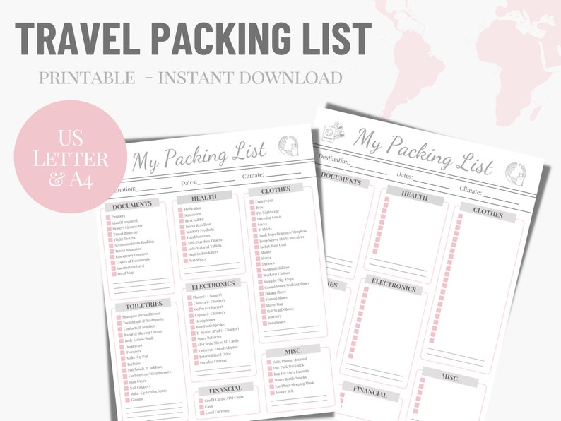 Travel Packing List Printable Packing List What to Pack PDF | Etsy