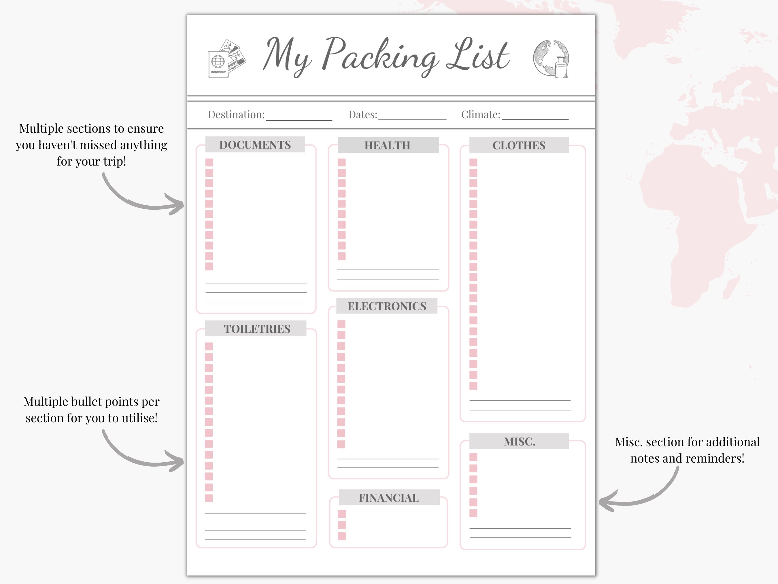 Travel Packing List Printable Packing List Vacation Packing - Etsy ...