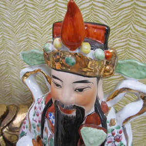 Large Vintage Lu Hand Painted Polychrome Figurine/EUC/1960s/17&quot; Tall/Asian Decor/Chinese Decor/Chinese Figurine/Home Decor/Table Decor