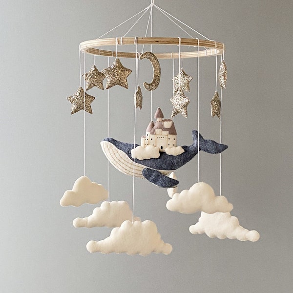 Baby cloud mobile, moon and stars mobile nursery, space mobile, ocean whale mobile, felt crib mobile, baby shower gift