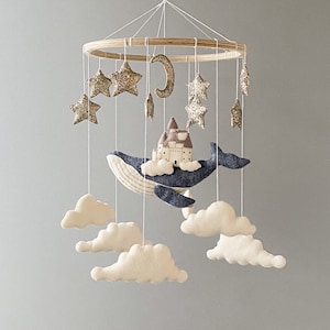 Space whale mobile, mobile baby whale, ocean mobile, baby crib mobile for nursery, mobile baleine