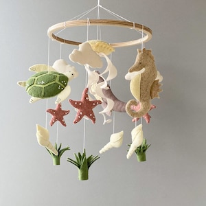 Ocean mobile for nursery, felt whale baby mobile, crib mobile with tutle, jellyfish
