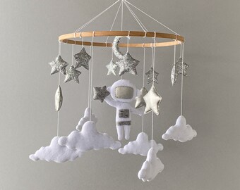 Space baby mobile for nursery, astronaut mobile, cloud moon and stars mobile, galaxy mobile