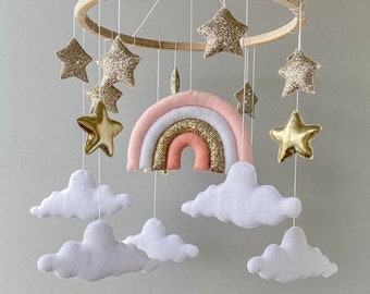 Baby girl mobile Moon and stars baby mobile Rainbow crib mobile for nursery Cloud baby mobiles