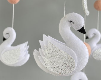 Swan baby mobile nuresry, neutral crib mobile, baby mobile girl, crib felt cot mobile, boho nursery decor, baby shower gift