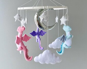 Dragon baby mobile, dragon nursery decor, dragon crib mobile, baby shower gift, baby dragon nursery