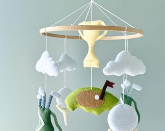 Handmade Golf Baby Mobile, Felt Nursery Crib Decor, Sport Themed Gift