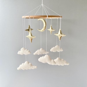 Móvil para bebé con nubes, estrellas y luna para guardería, móvil neutro para bebé, móvil para cuna, móvil de noche estrellada para guardería, móvil espacial