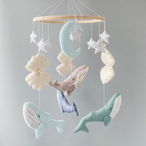 Ocean baby mobile for nursery, whale crib mobile, under the sea mobile, seashell felt mobile, baby boy mobiles