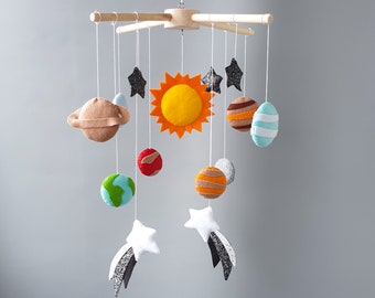 Space baby mobile with solar system, nursery outer space mobile, felt planet hanging mobile, crib felt mobile