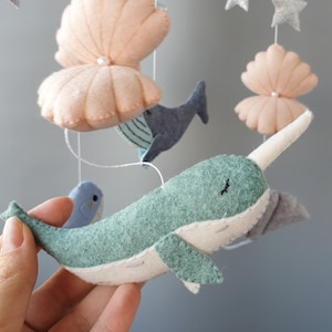 Fish nautical whale baby mobile, hanging ocean mobile, cot crib mobile