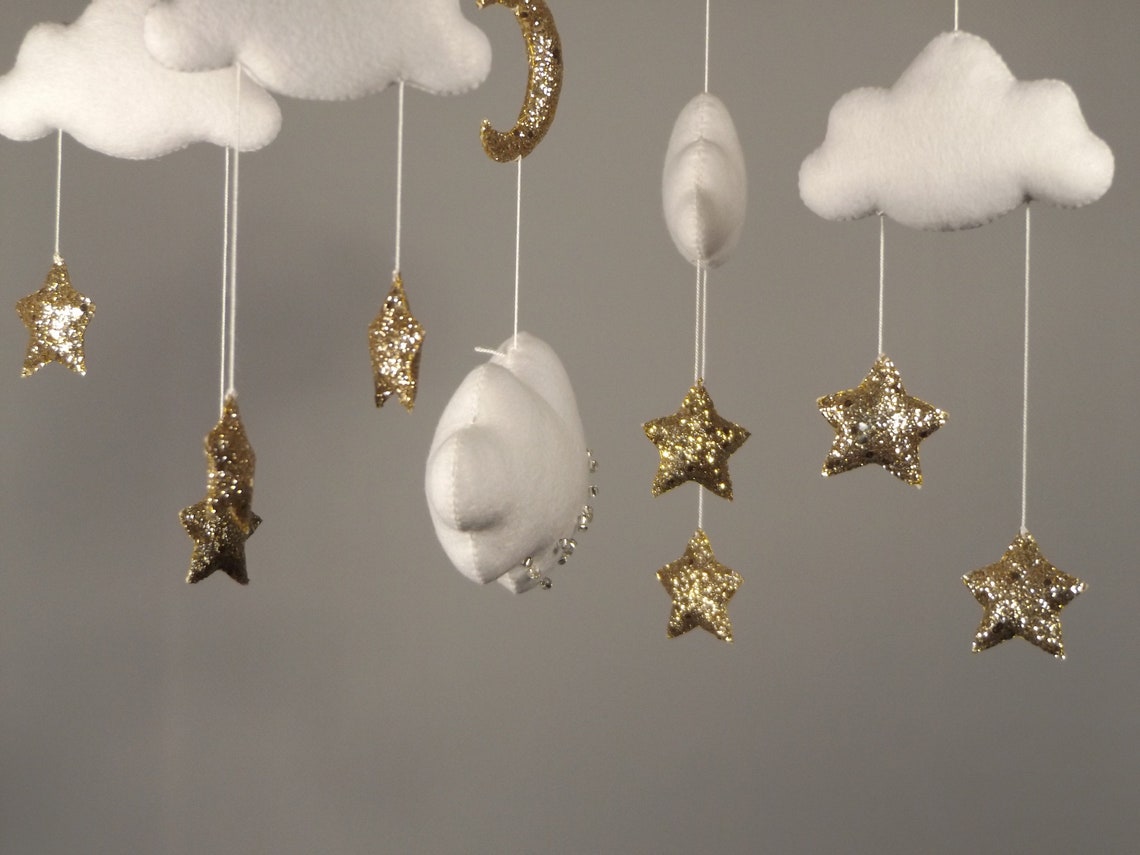 Baby Cloud Mobile Moon Star Mobile Nursery Mobile Gold Etsy