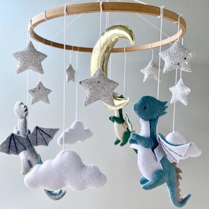 Dragon baby mobile, nursery dragon crib mobile, baby boy mobile, fantasy baby mobile
