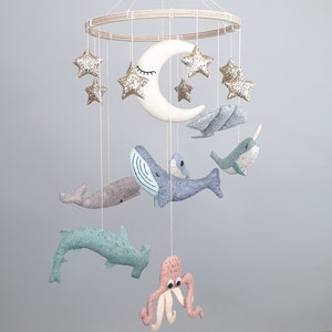 Whale Baby Mobile Nursery, Hanging Mobile, Baby Boy Mobile, Stars Moon Mobile, Under the Sea Mobile Bebe, Baby Shower Gift image 8