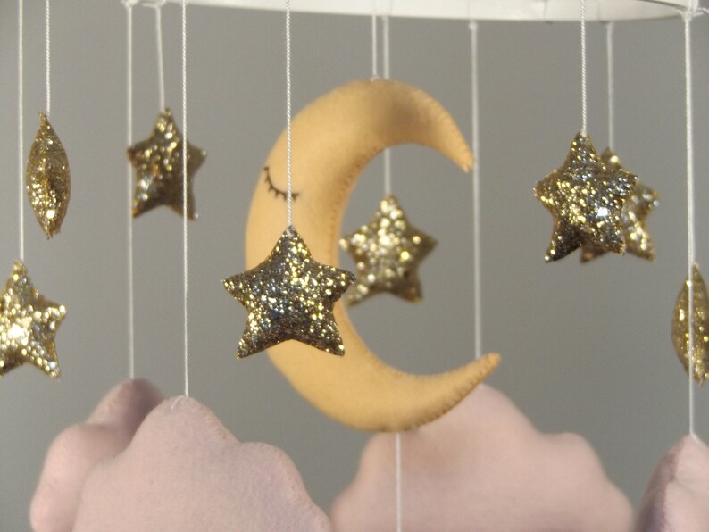 Baby Girl Mobile Stars and Moon Mobile Nursery Hangin Cloud Etsy